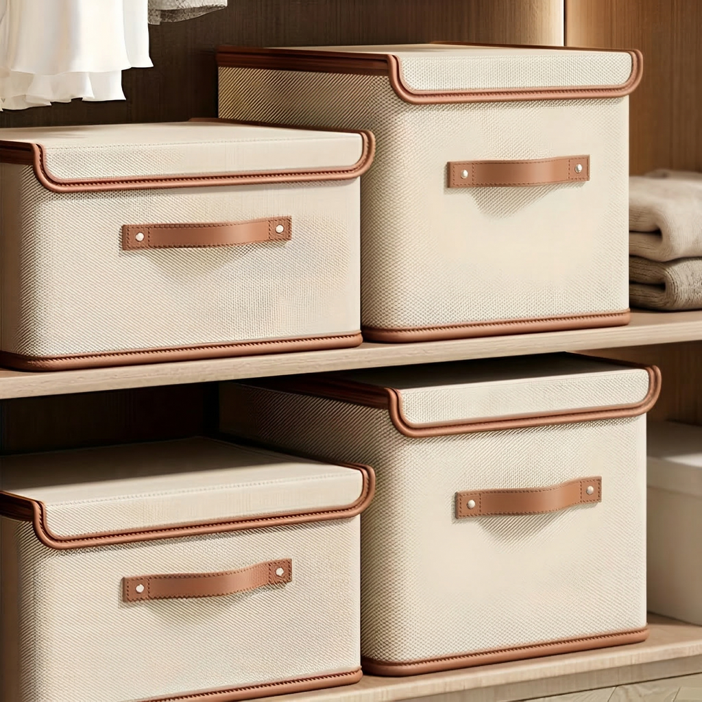 NOUVEAU RICHE Faltbare Aufbewahrungsbox mit Deckel – Aufbewahrungskorb aus Oxford-Stoff mit Griffen für Schrank, Kleidung & Spielzeug, 4 Grössen XL: (50 x 40 x 30 cm)
