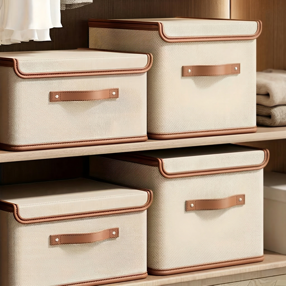 NOUVEAU RICHE Faltbare Aufbewahrungsbox mit Deckel – Aufbewahrungskorb aus Oxford-Stoff mit Griffen für Schrank, Kleidung & Spielzeug, 4 Grössen XL: (50 x 40 x 30 cm)