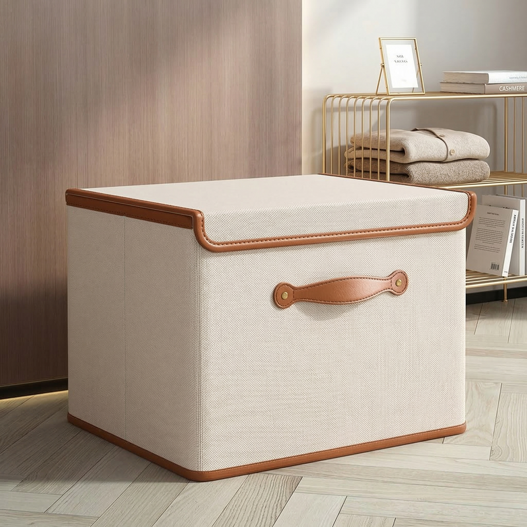 NOUVEAU RICHE Faltbare Aufbewahrungsbox mit Deckel – Aufbewahrungskorb aus Oxford-Stoff mit Griffen für Schrank, Kleidung & Spielzeug, 4 Grössen L: (37 x 25 x 25 cm)