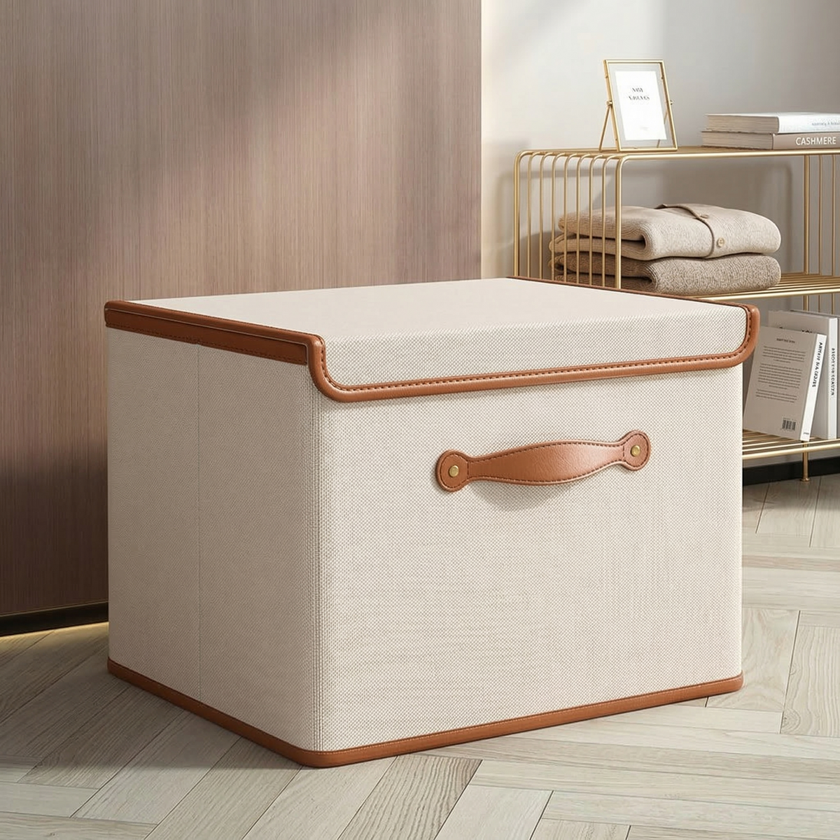 NOUVEAU RICHE Faltbare Aufbewahrungsbox mit Deckel – Aufbewahrungskorb aus Oxford-Stoff mit Griffen für Schrank, Kleidung & Spielzeug, 4 Grössen L: (37 x 25 x 25 cm)