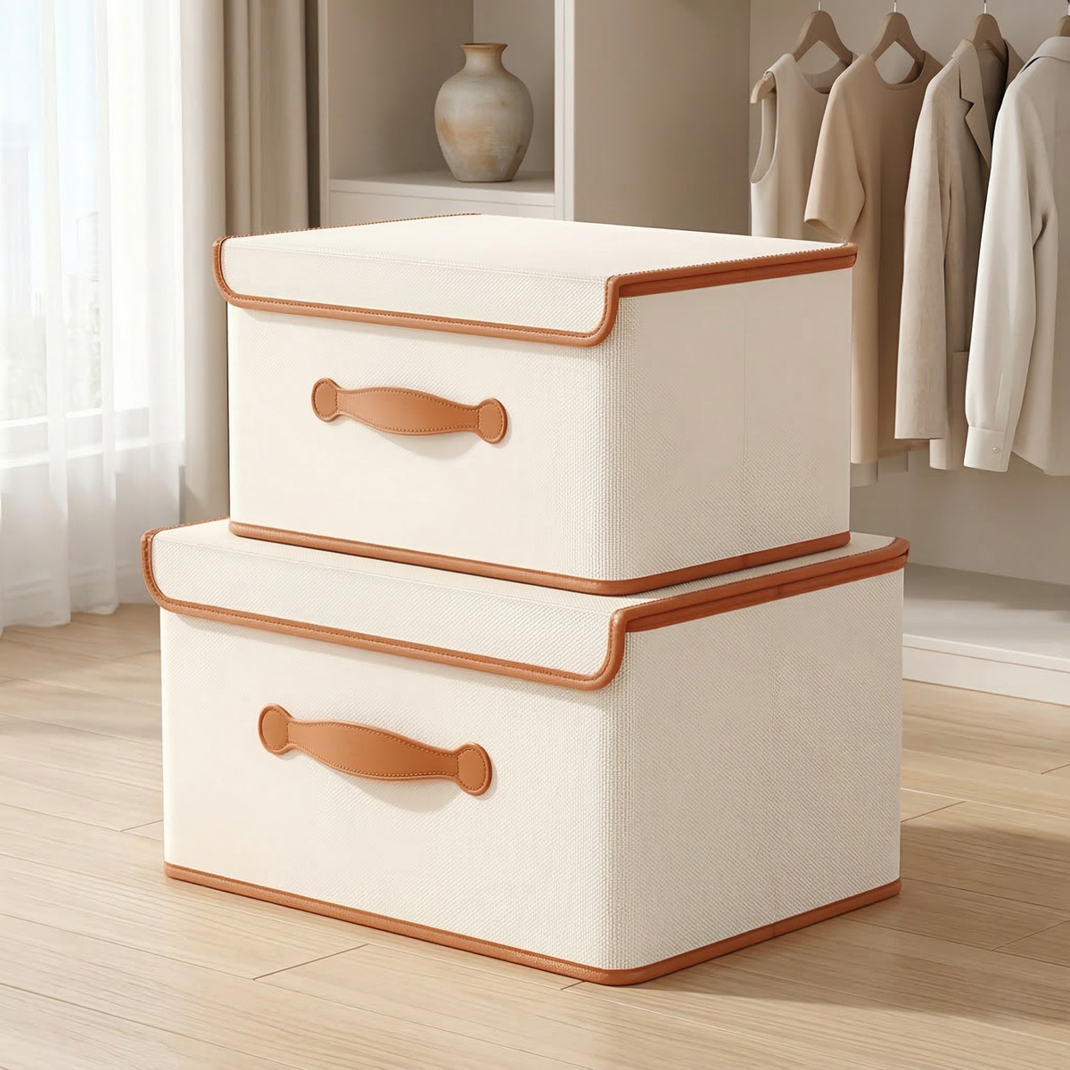 NOUVEAU RICHE Faltbare Aufbewahrungsbox mit Deckel – Aufbewahrungskorb aus Oxford-Stoff mit Griffen für Schrank, Kleidung & Spielzeug, 4 Grössen 2XL: (58 x 40 x 35 cm)