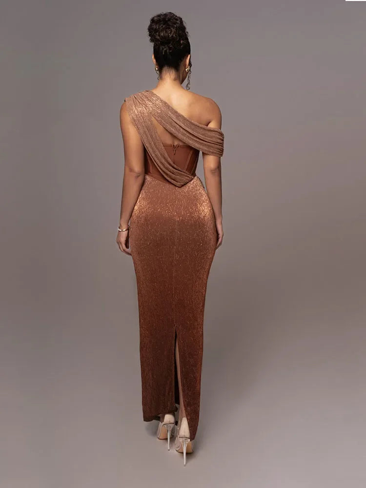 NOUVEAU RICHE Damen Ein-Schulter Abendkleid One-Shoulder Metallic Mit asymmetrische Ausschnitt