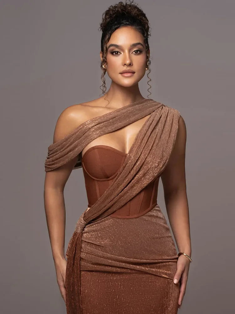 NOUVEAU RICHE Damen Ein-Schulter Abendkleid One-Shoulder Metallic Mit asymmetrische Ausschnitt