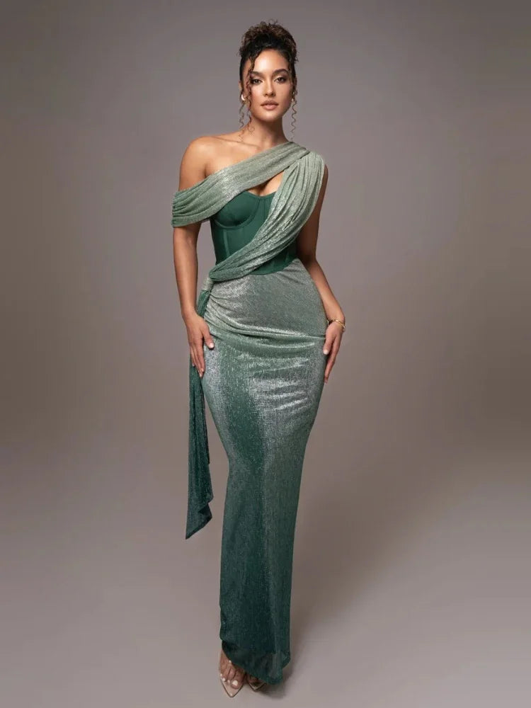 NOUVEAU RICHE Damen Ein-Schulter Abendkleid One-Shoulder Metallic Mit asymmetrische Ausschnitt