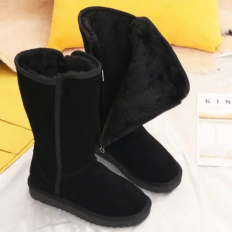NOUVEAU RICHE Frauen Winterstiefel Wasserdicht Warm Echtes Leder Kniehoch
