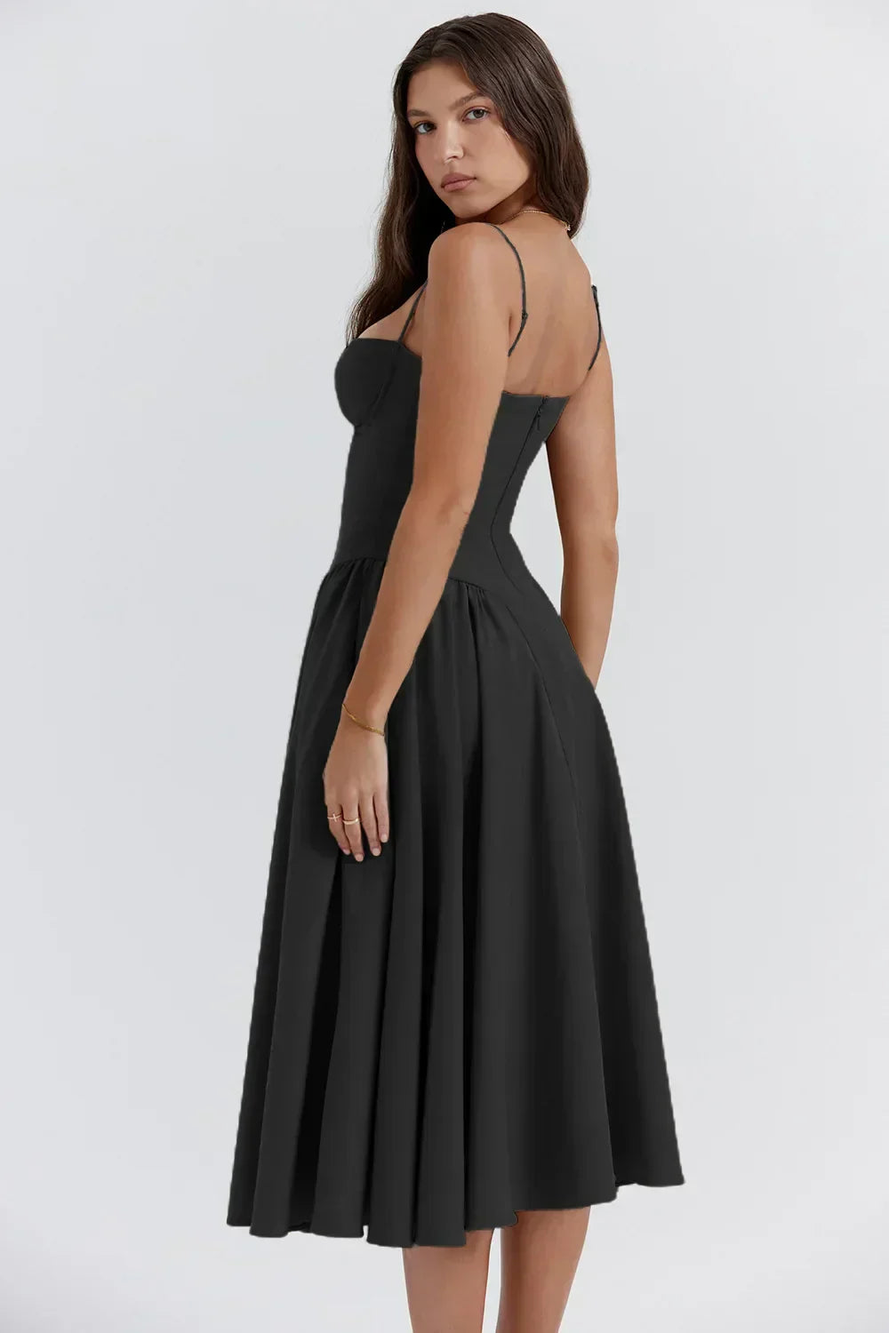 NOUVEAU RICHE Frisches Strukturiertes Midi Kleid Mit Korsett Silhouette