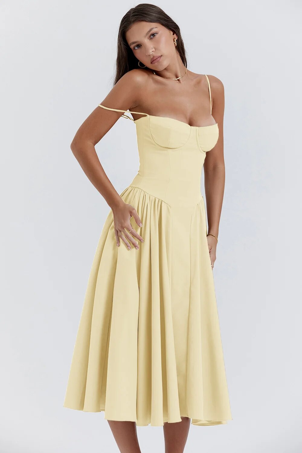 NOUVEAU RICHE Frisches Strukturiertes Midi Kleid Mit Korsett Silhouette