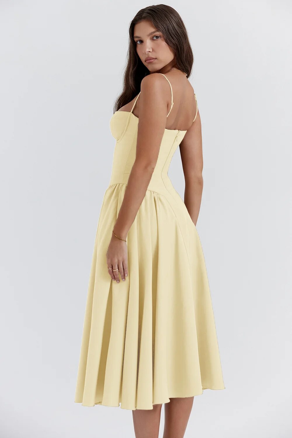 NOUVEAU RICHE Frisches Strukturiertes Midi Kleid Mit Korsett Silhouette