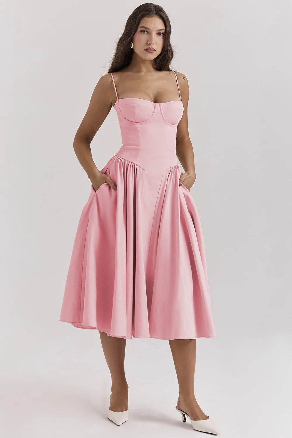 NOUVEAU RICHE Frisches Strukturiertes Midi Kleid Mit Korsett Silhouette