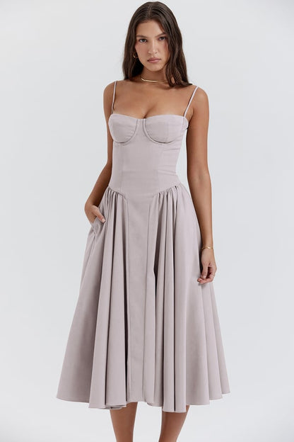 NOUVEAU RICHE Frisches Strukturiertes Midi Kleid Mit Korsett Silhouette