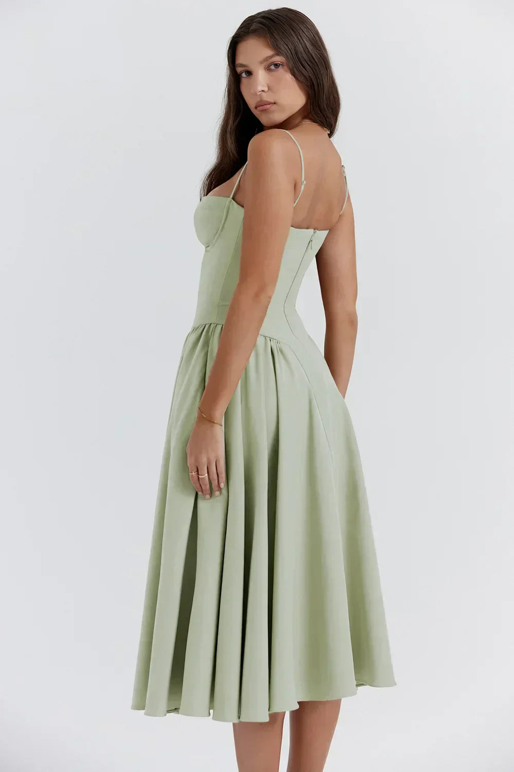 NOUVEAU RICHE Frisches Strukturiertes Midi Kleid Mit Korsett Silhouette