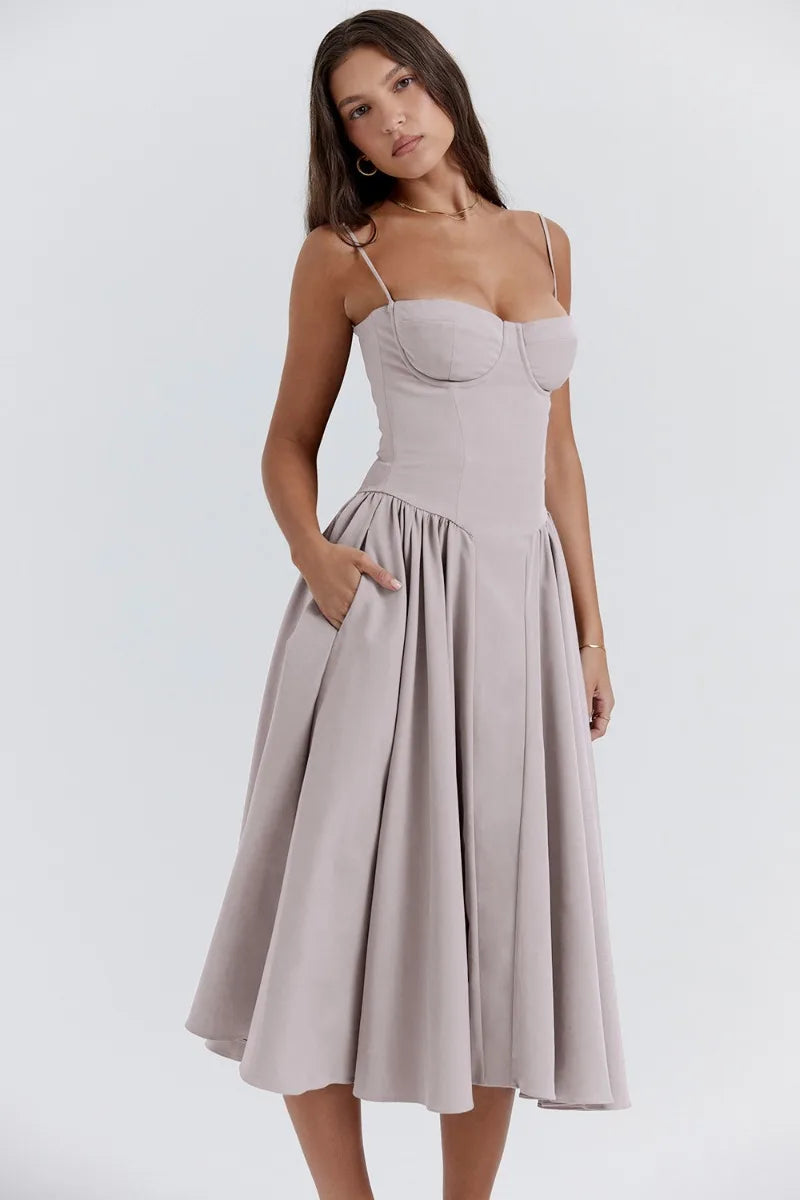 NOUVEAU RICHE Frisches Strukturiertes Midi Kleid Mit Korsett Silhouette