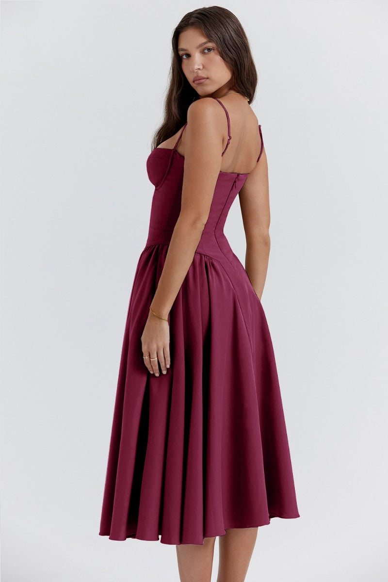 NOUVEAU RICHE Frisches Strukturiertes Midi Kleid Mit Korsett Silhouette