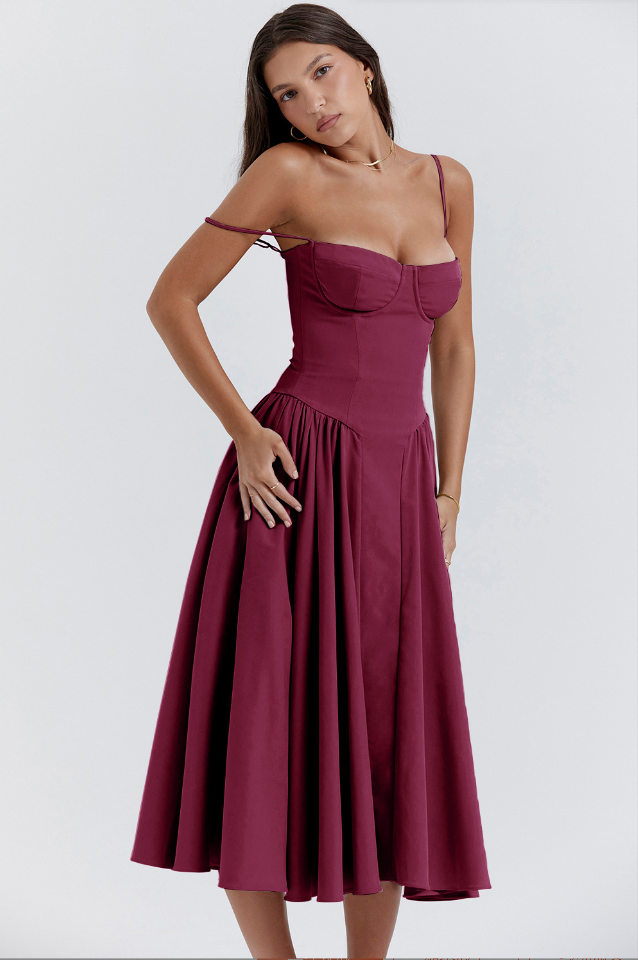 NOUVEAU RICHE Frisches Strukturiertes Midi Kleid Mit Korsett Silhouette