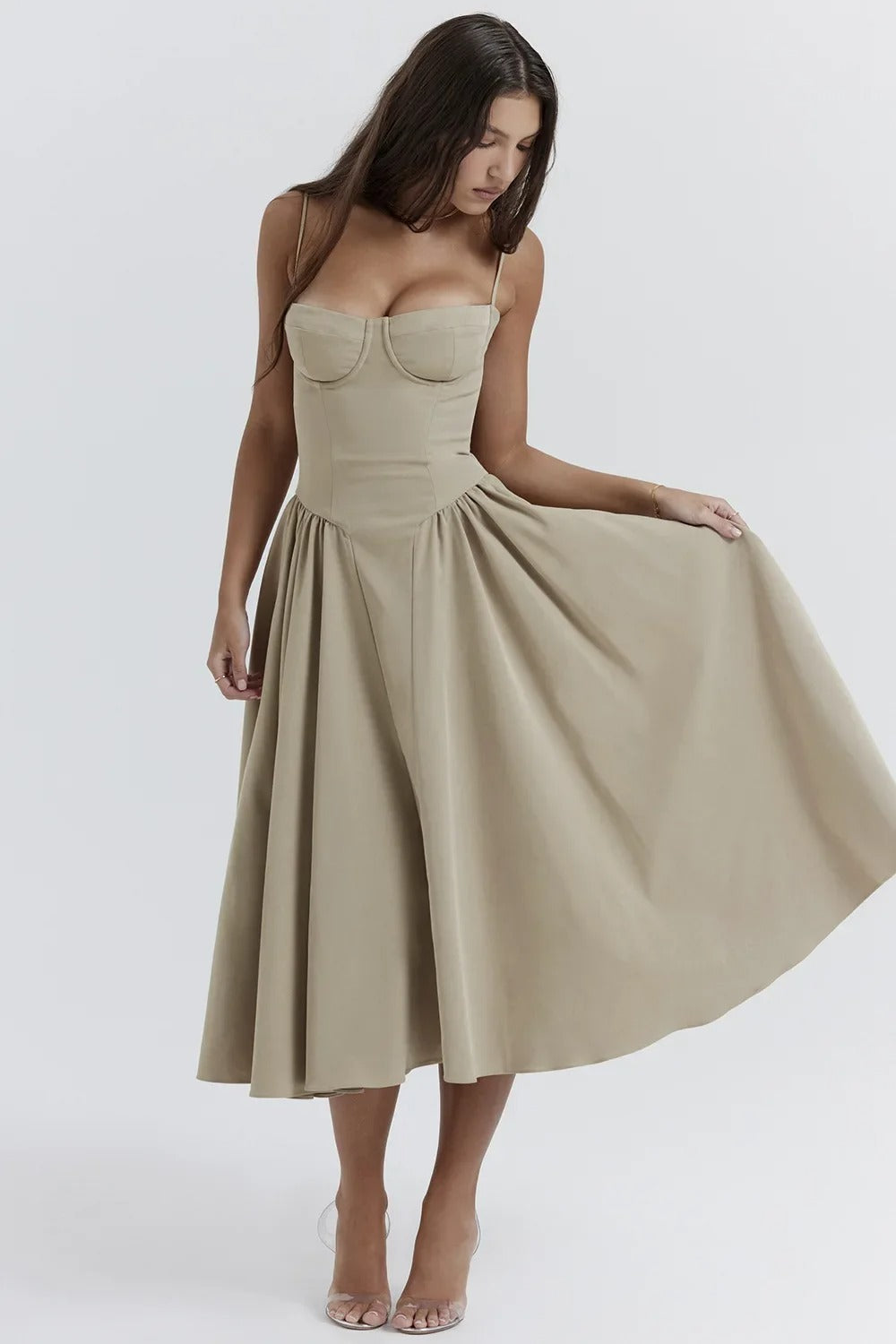 NOUVEAU RICHE Frisches Strukturiertes Midi Kleid Mit Korsett Silhouette