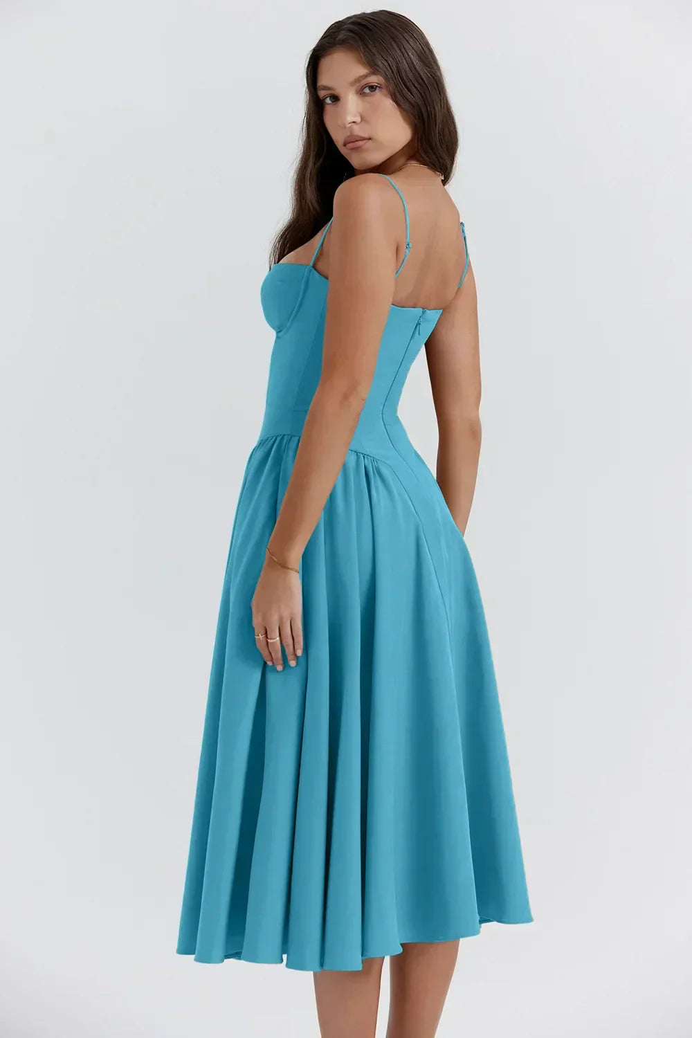 NOUVEAU RICHE Frisches Strukturiertes Midi Kleid Mit Korsett Silhouette