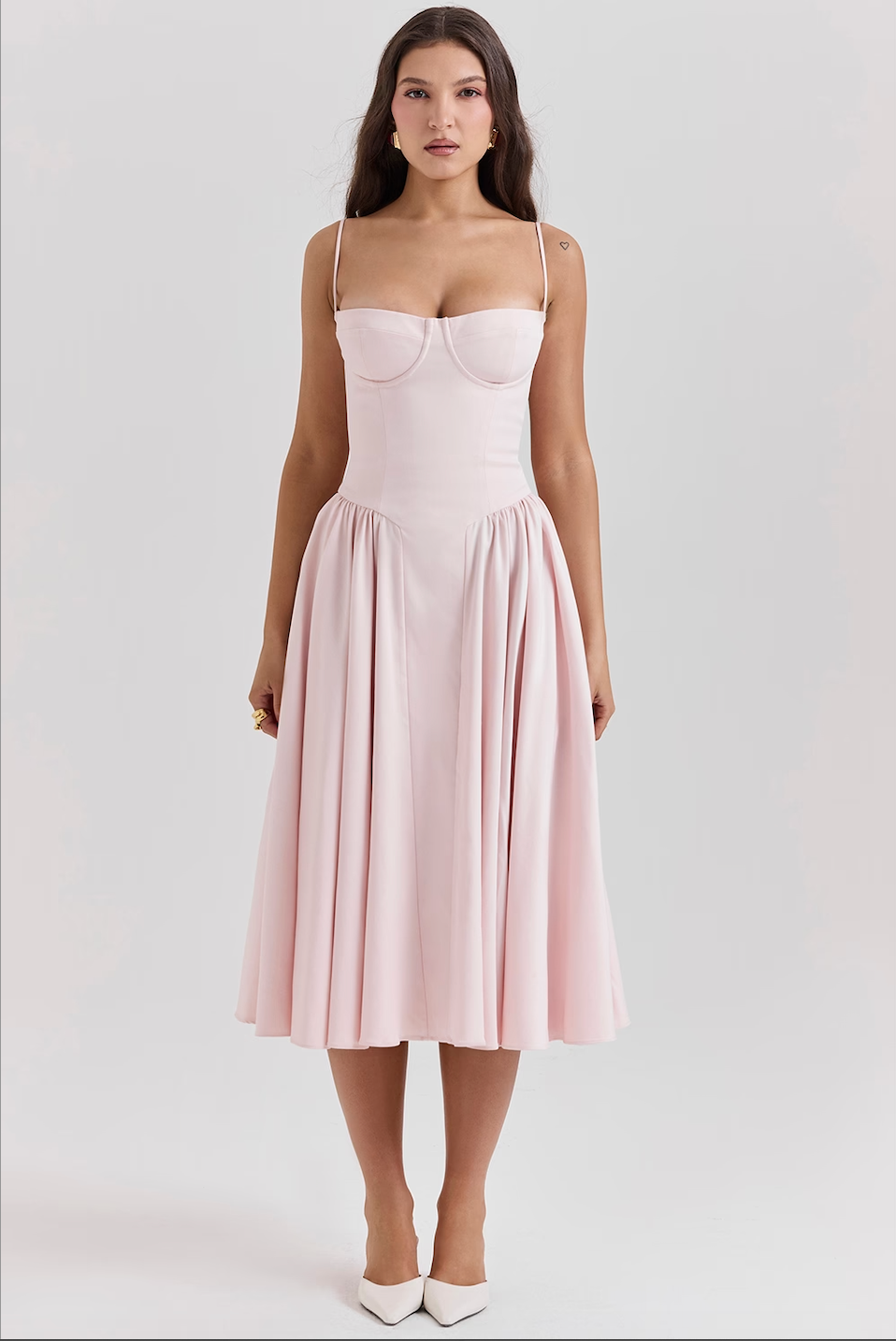 NOUVEAU RICHE Frisches Strukturiertes Midi Kleid Mit Korsett Silhouette Pink