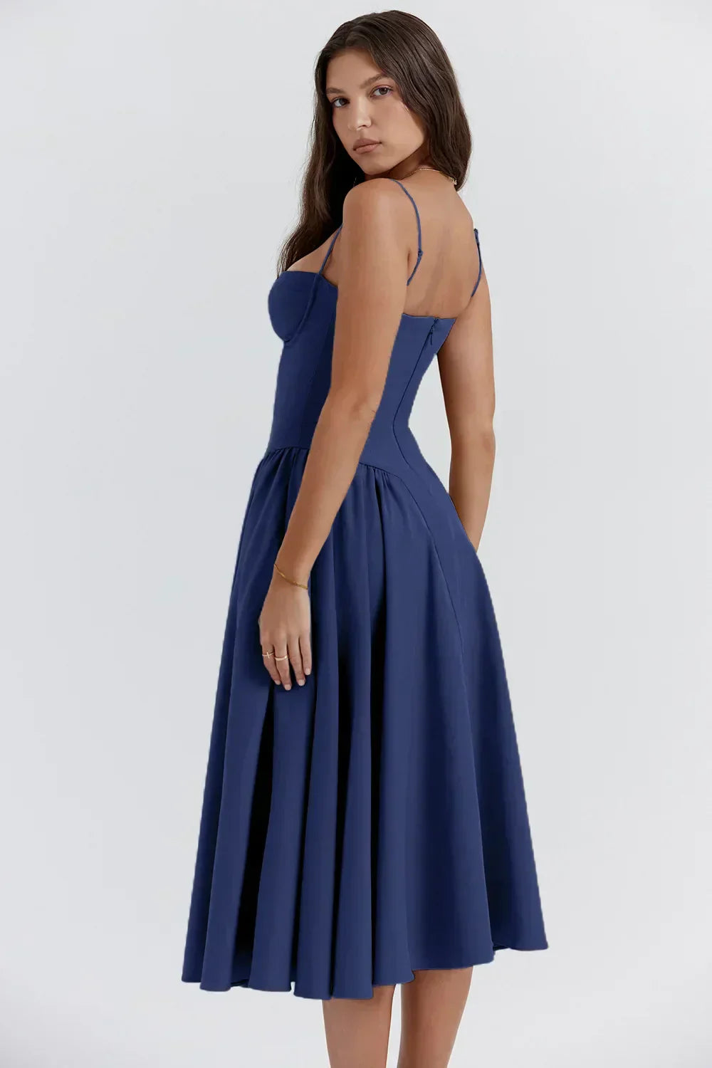 NOUVEAU RICHE Frisches Strukturiertes Midi Kleid Mit Korsett Silhouette