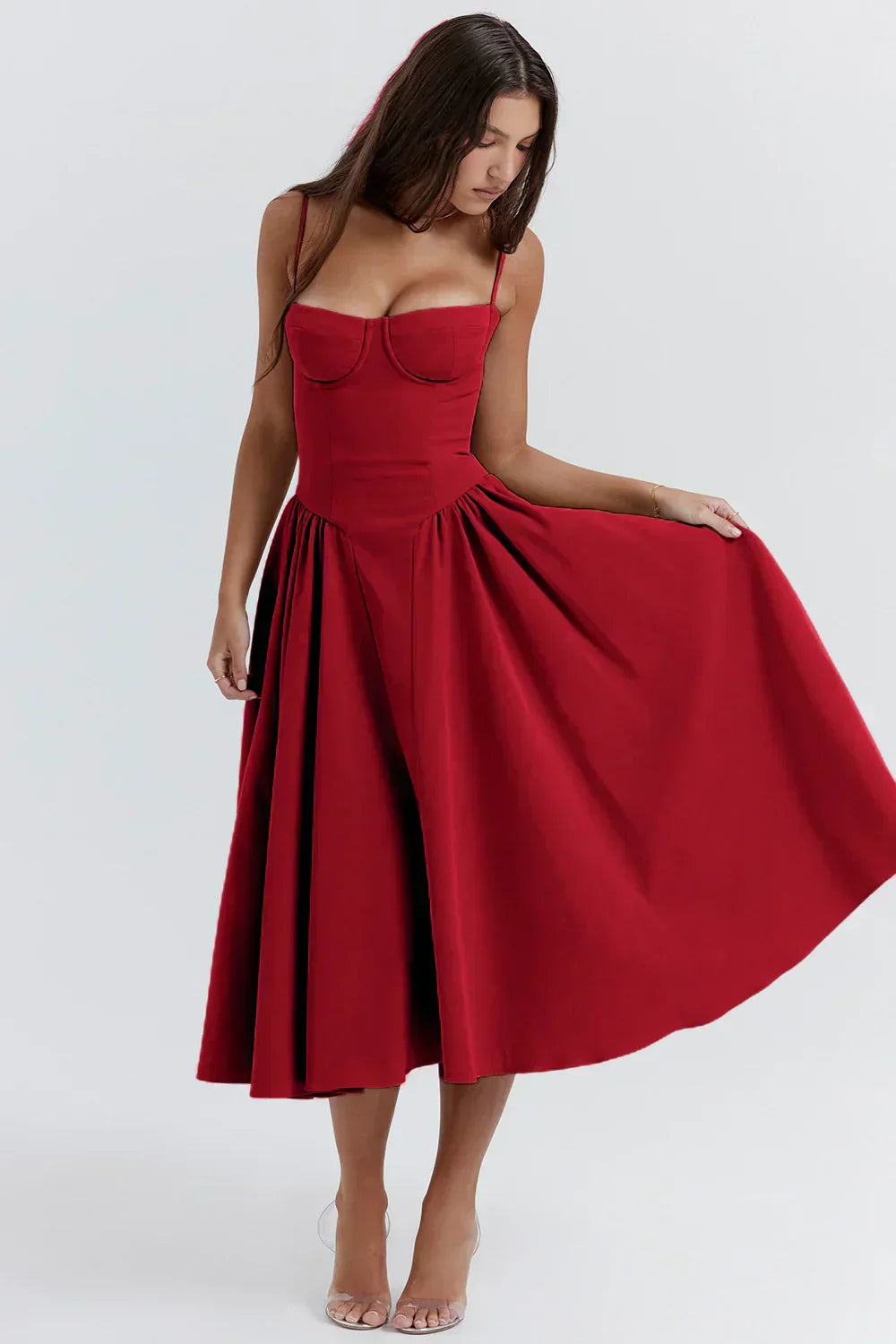 NOUVEAU RICHE Frisches Strukturiertes Midi Kleid Mit Korsett Silhouette