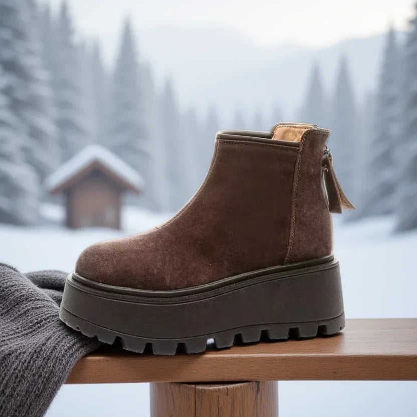 NOUVEAU RICHE Frauen Schnee Stiefel Wildleder Echtes Leder Kuh Keil Winter