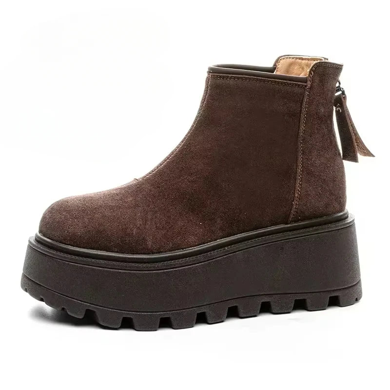 NOUVEAU RICHE Frauen Schnee Stiefel Wildleder Echtes Leder Kuh Keil Winter Kaffee
