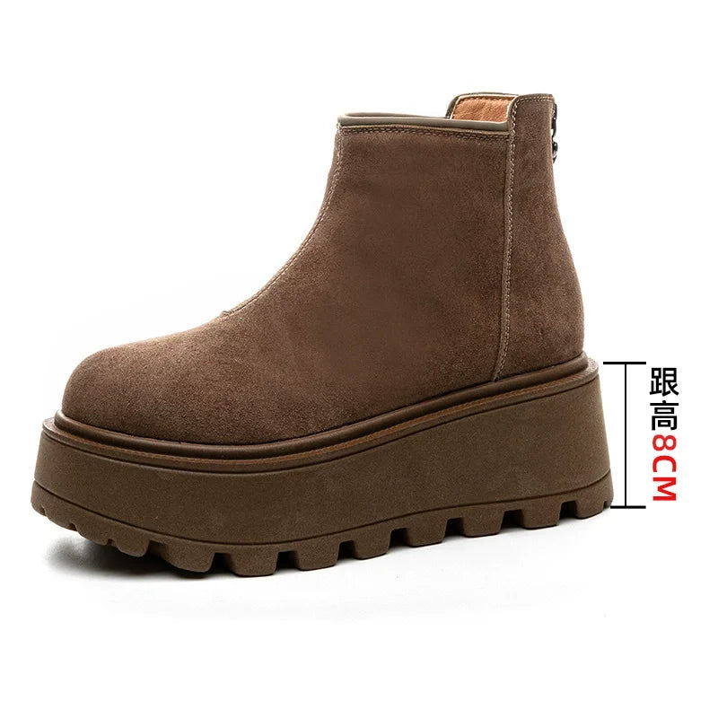 NOUVEAU RICHE Frauen Schnee Stiefel Wildleder Echtes Leder Kuh Keil Winter Beige