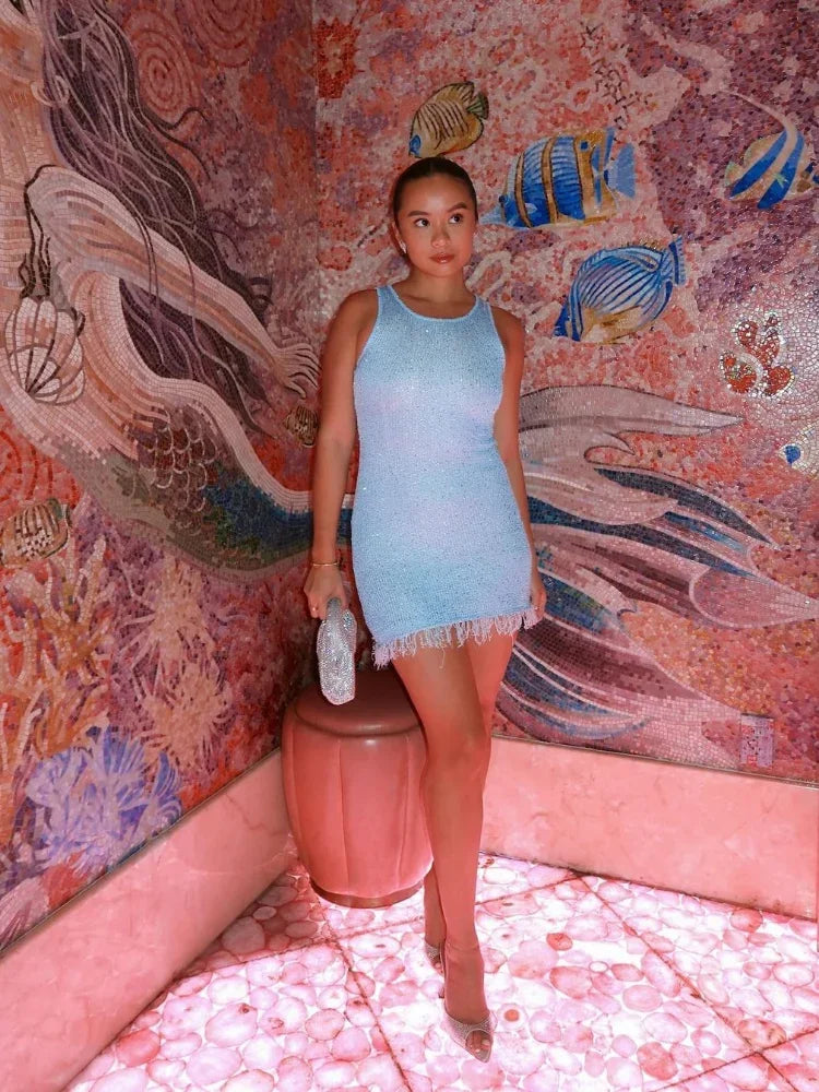 NOUVEAU RICHE Funkelndes Minikleid Mit Pailletten Für Glanzvolle Nächte Blau