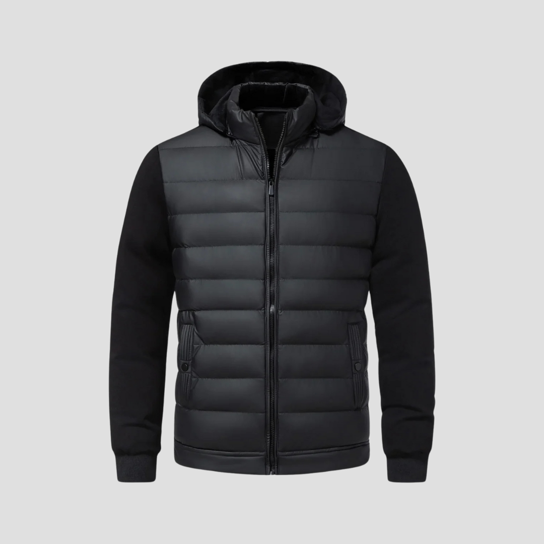 NOUVEAU RICHE Steppjacke mit Kapuze Kontrastärmel Isolierte Wärme Schwarz