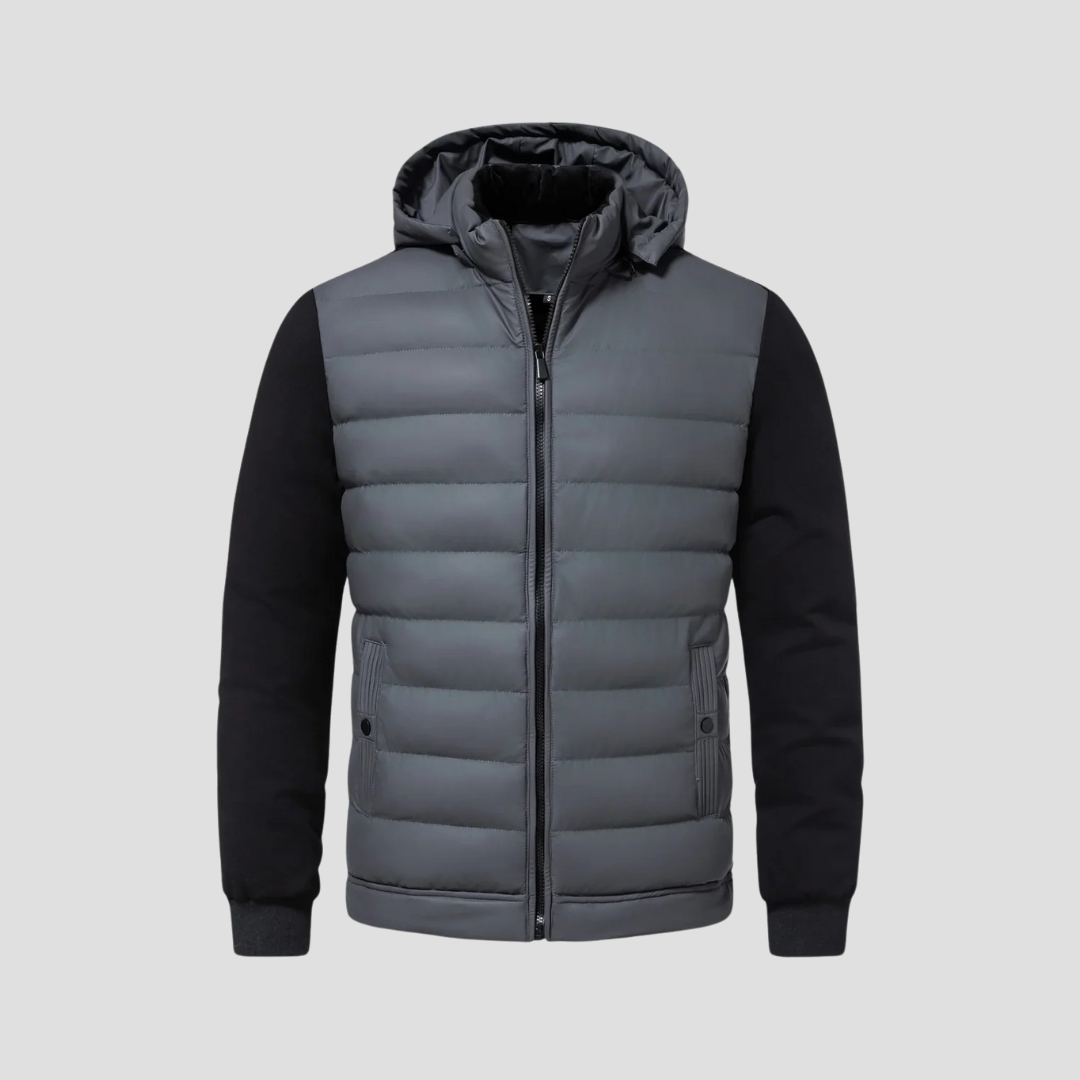 NOUVEAU RICHE Steppjacke mit Kapuze Kontrastärmel Isolierte Wärme Grau