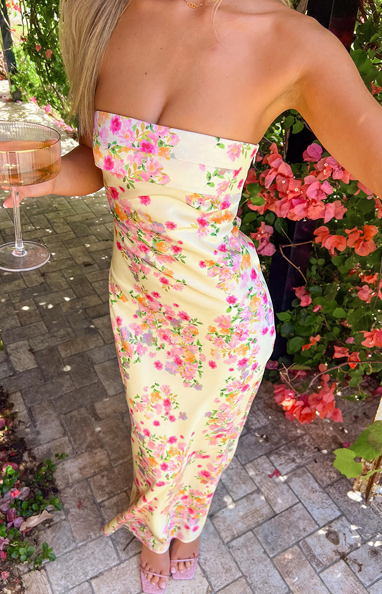 NOUVEAU RICHE Gelbes Blüten Maxi Kleid Für Gartenpartys Und Hochzeiten L