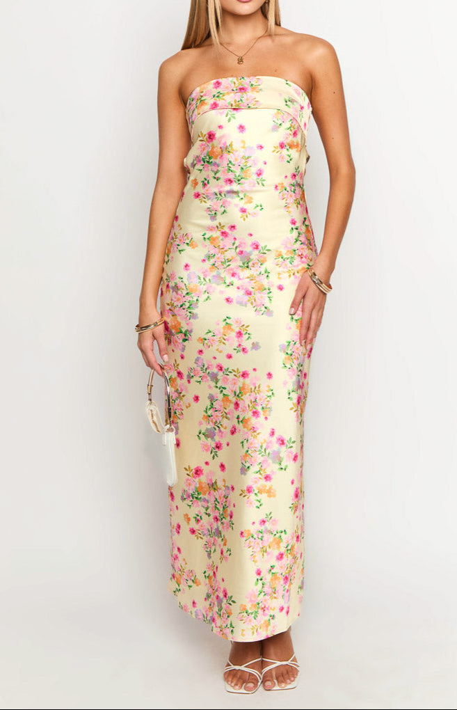 NOUVEAU RICHE Gelbes Blüten Maxi Kleid Für Gartenpartys Und Hochzeiten
