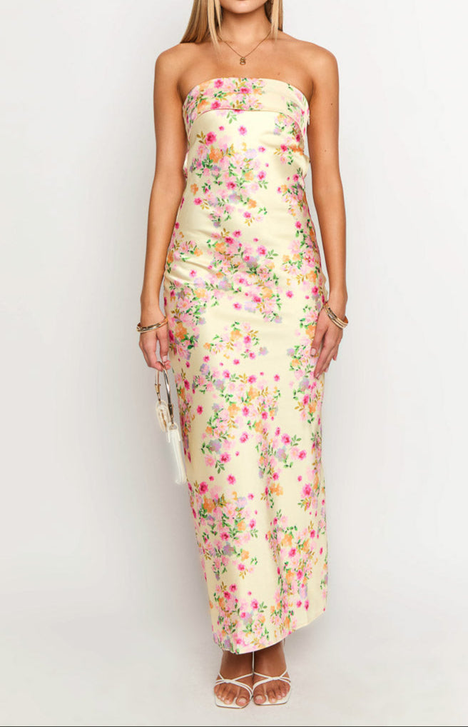 NOUVEAU RICHE Gelbes Blüten Maxi Kleid Für Gartenpartys Und Hochzeiten
