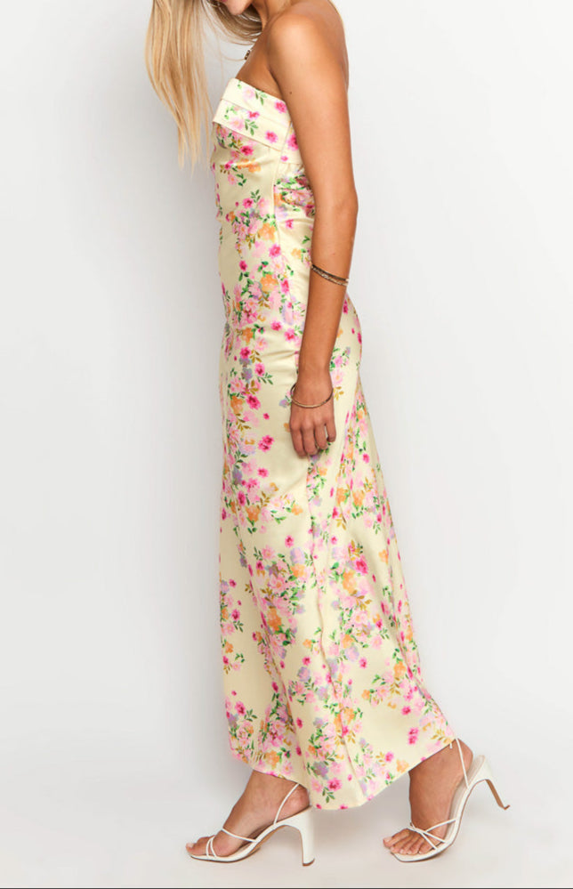 NOUVEAU RICHE Gelbes Blüten Maxi Kleid Für Gartenpartys Und Hochzeiten