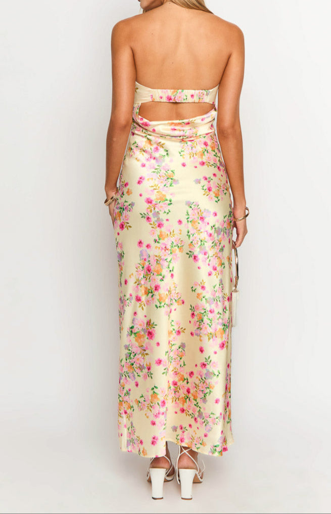 NOUVEAU RICHE Gelbes Blüten Maxi Kleid Für Gartenpartys Und Hochzeiten