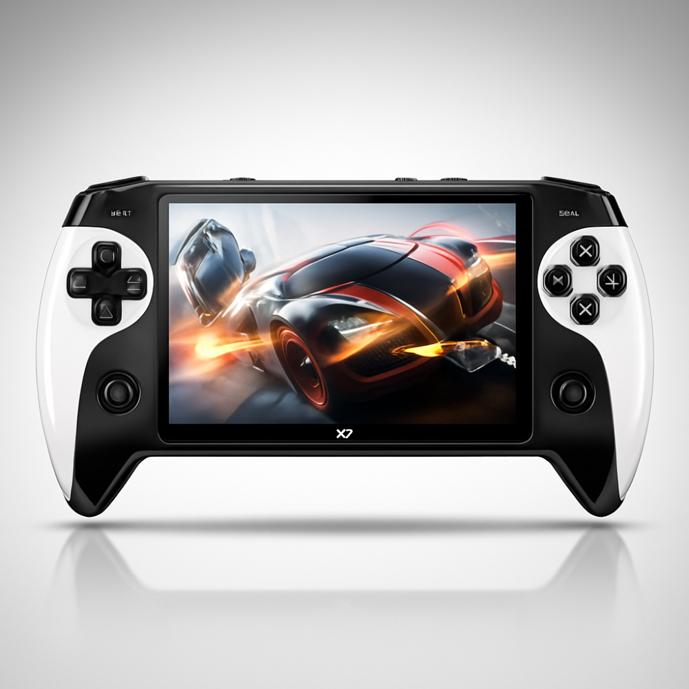 NOUVEAU RICHE Tragbare Spielekonsole – Handheld Retro Konsole mit 14-cm-HD-Display, Akku, Mediaplayer für Fotos, Musik & Videos