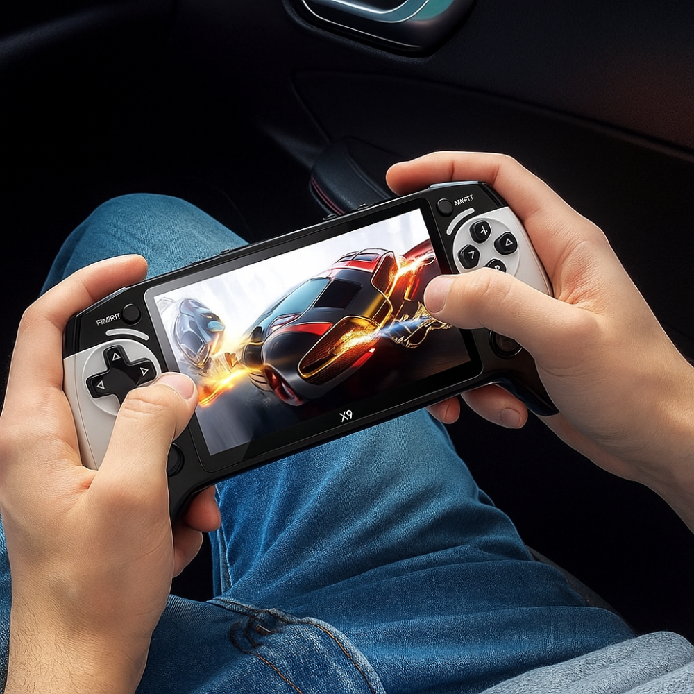 NOUVEAU RICHE Tragbare Spielekonsole – Handheld Retro Konsole mit 14-cm-HD-Display, Akku, Mediaplayer für Fotos, Musik & Videos