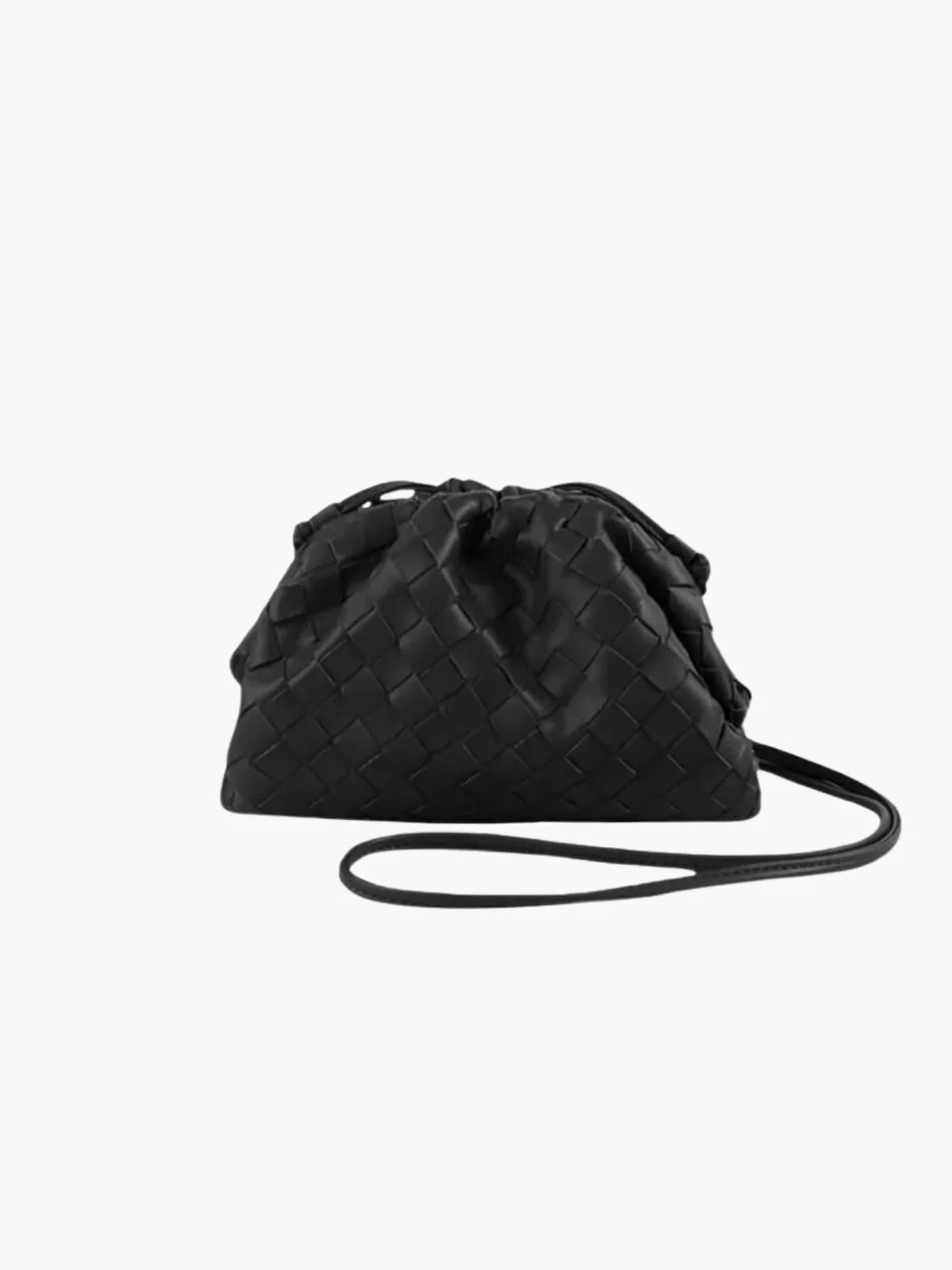 NOUVEAU RICHE Geflochtene Kordelzugtasche aus Kunstleder für Alltag und Abendveranstaltungen mit Stil und Funktionalität Schwarz Einheitsgröße