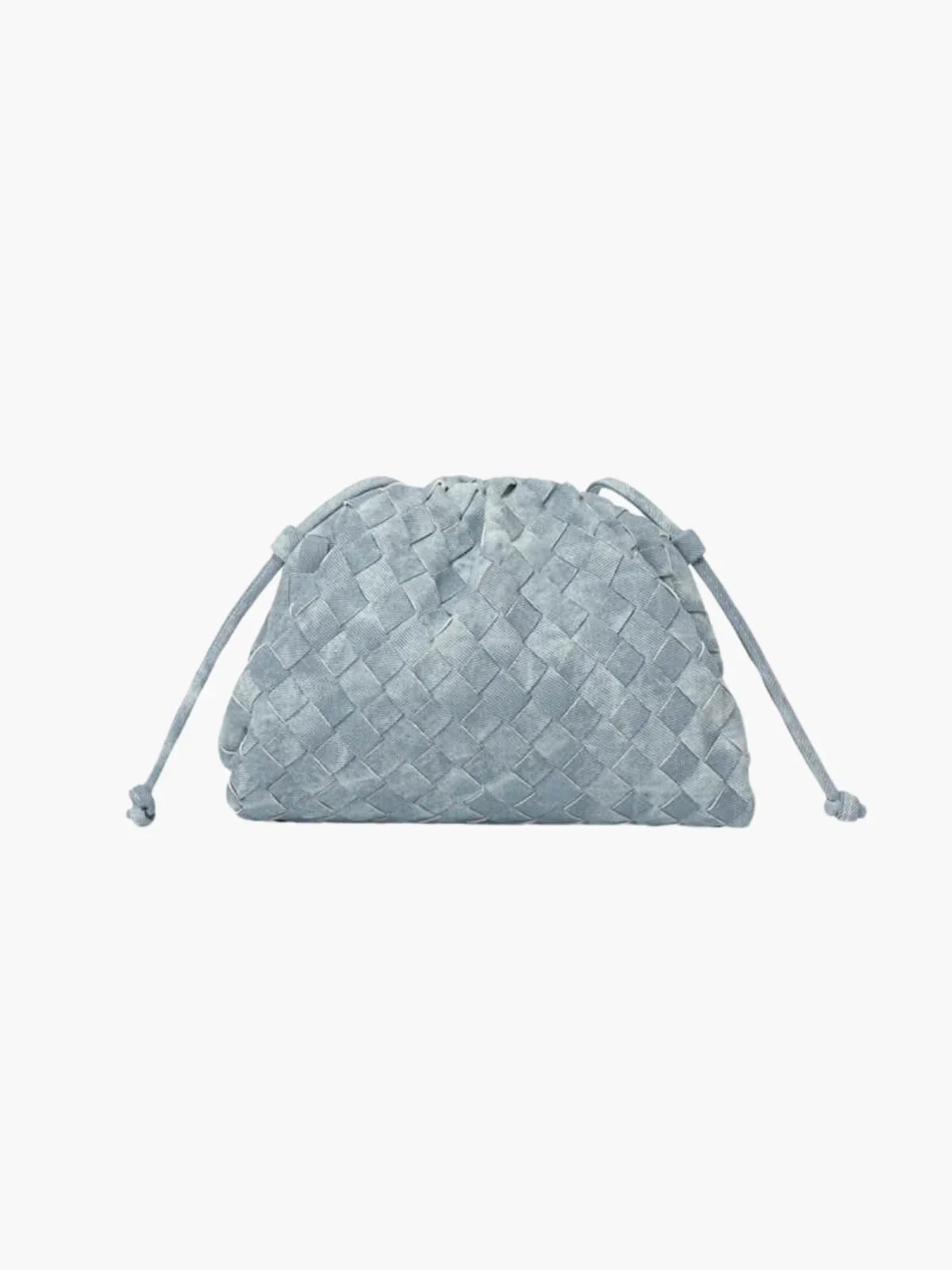 NOUVEAU RICHE Geflochtene Kordelzugtasche aus Kunstleder für Alltag und Abendveranstaltungen mit Stil und Funktionalität Denim Einheitsgröße