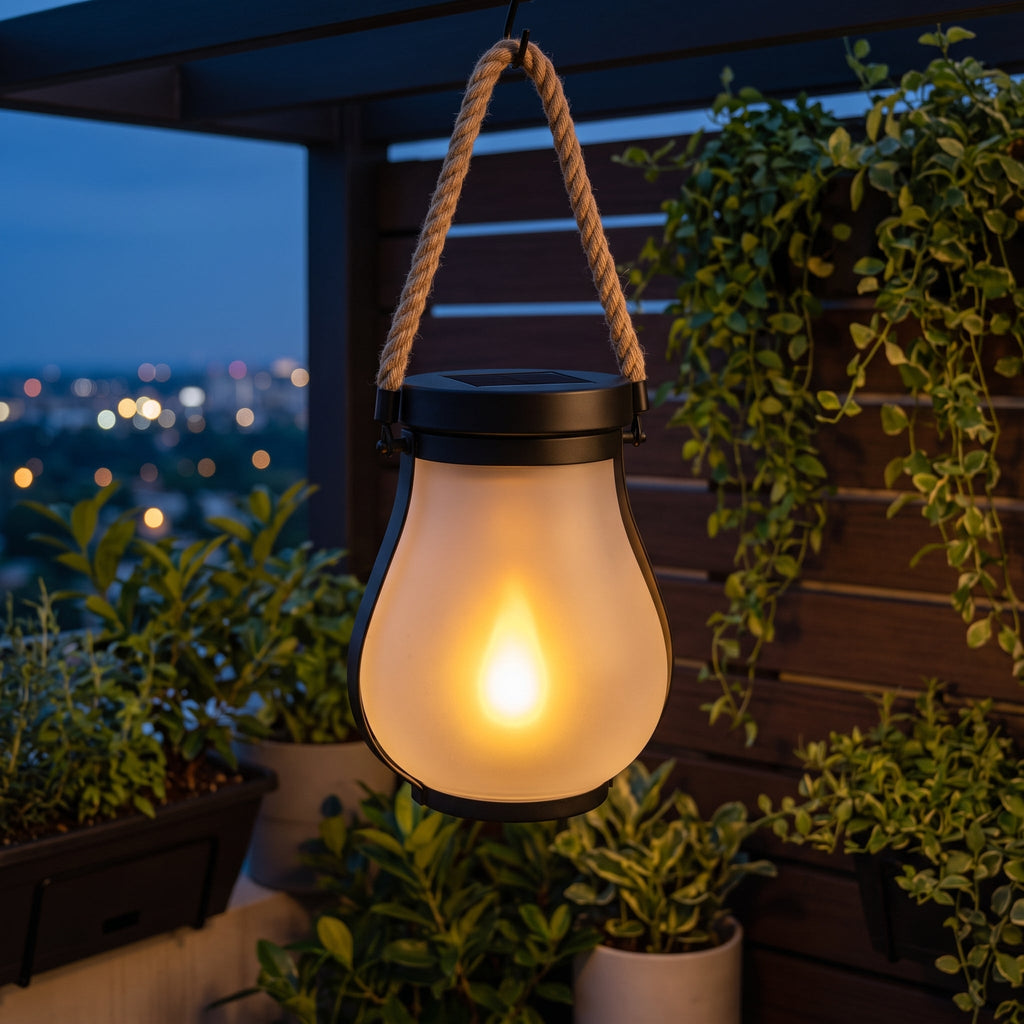 Lanterna solare da giardino con effetto fiamma – Lanterna LED solare impermeabile per terrazza e giardino, sensore crepuscolare