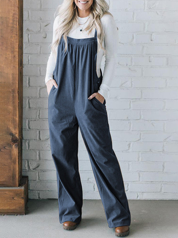 NOUVEAU RICHE Gemütlicher Damen Cord Overall mit Lockere Passform und Quadratischem Ausschnitt aus Weichem Geripptem Stoff Blau