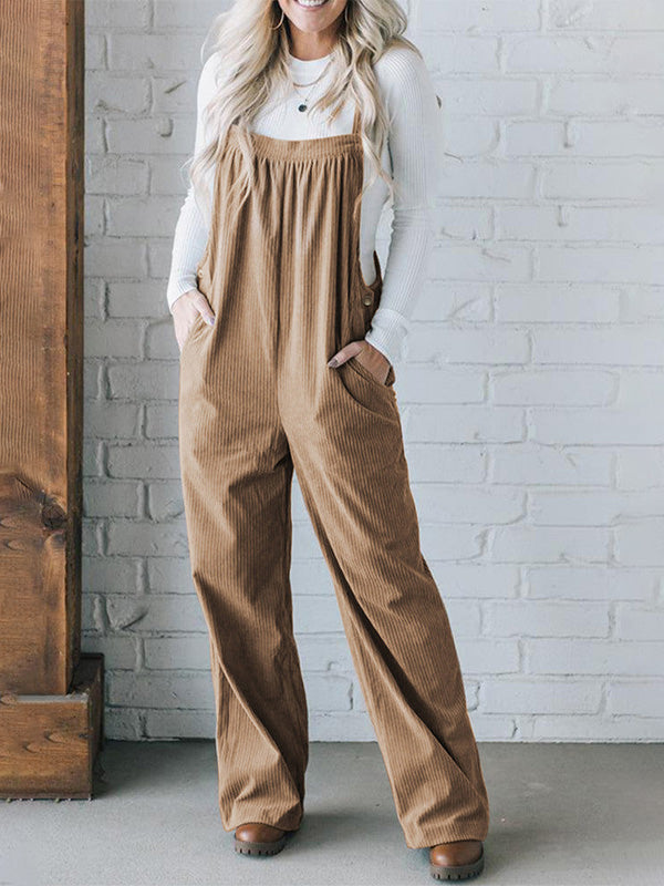 NOUVEAU RICHE Gemütlicher Damen Cord Overall mit Lockere Passform und Quadratischem Ausschnitt aus Weichem Geripptem Stoff Khaki
