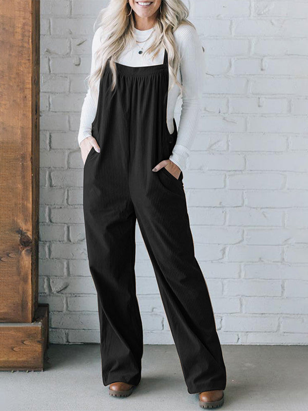 NOUVEAU RICHE Gemütlicher Damen Cord Overall mit Lockere Passform und Quadratischem Ausschnitt aus Weichem Geripptem Stoff Schwarz