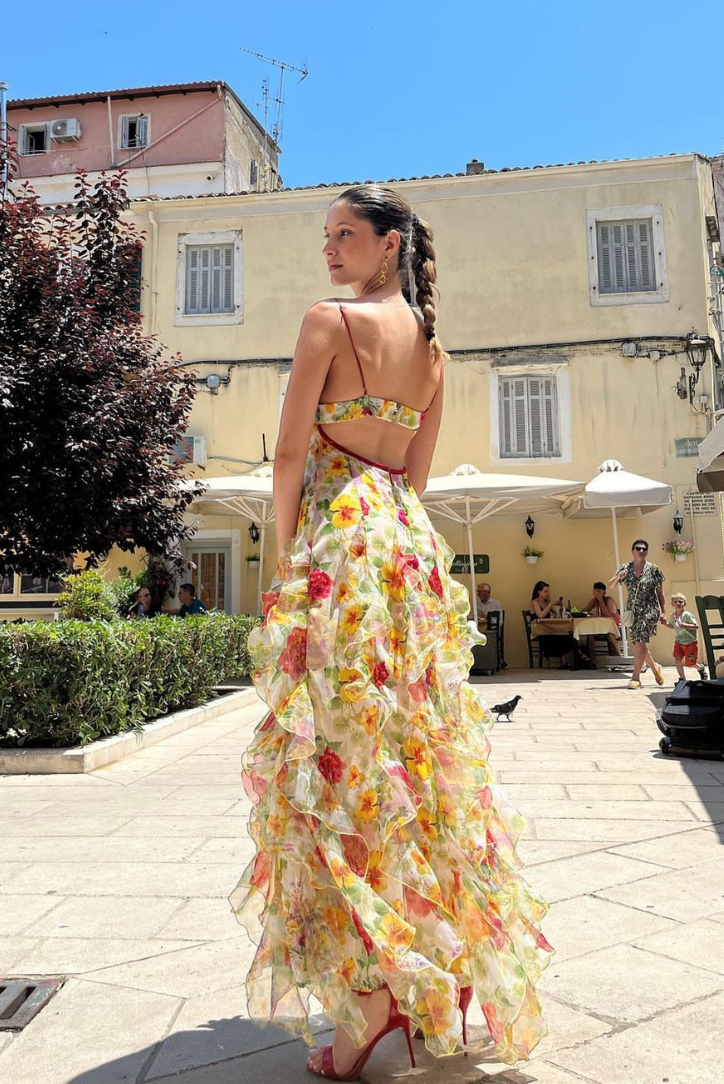 NOUVEAU RICHE Maxikleid mit Rüschen für Sommerveranstaltungen Elegantes Frauenkleid mit Verstellbaren Spaghettiträgern und Bezauberndem Design XL