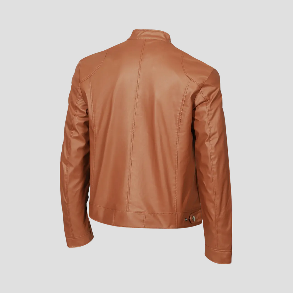 NOUVEAU RICHE Leder Bikerjacke Glattes Kunstleder Stehkragen Passform