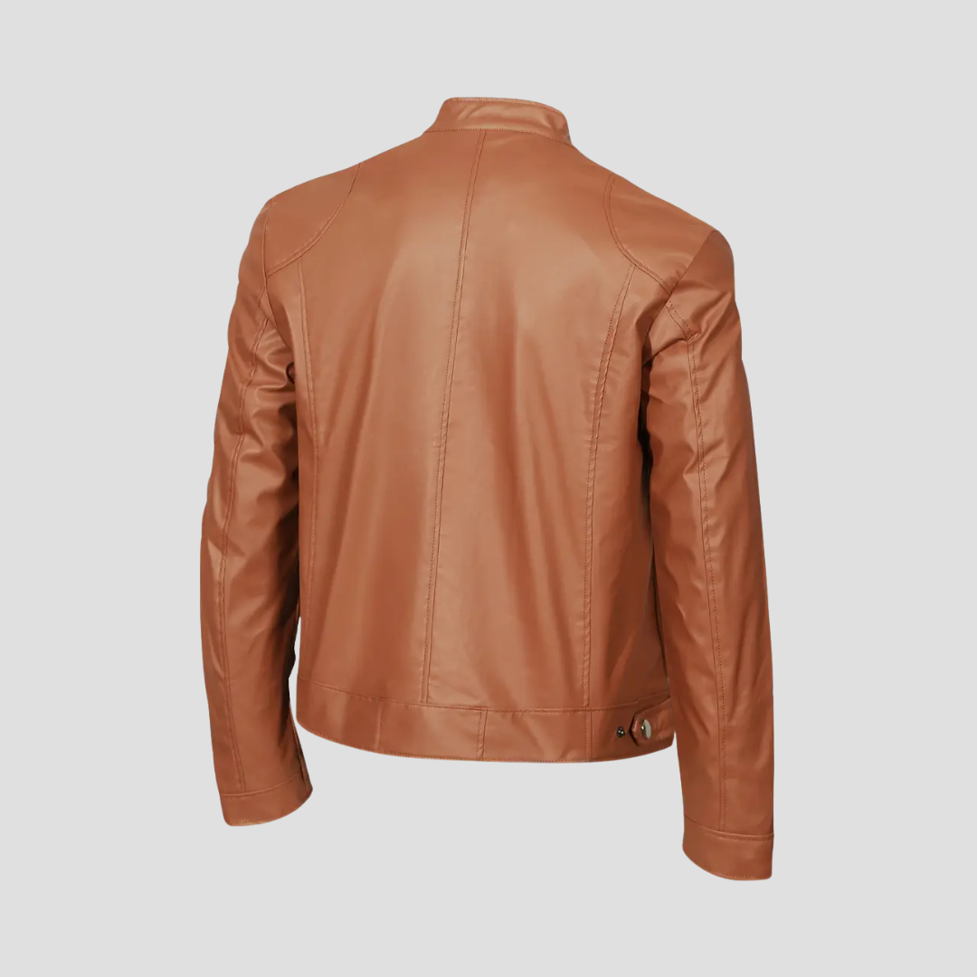 NOUVEAU RICHE Leder Bikerjacke Glattes Kunstleder Stehkragen Passform