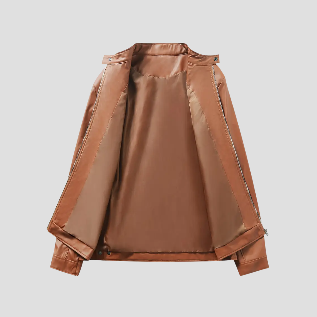NOUVEAU RICHE Leder Bikerjacke Glattes Kunstleder Stehkragen Passform
