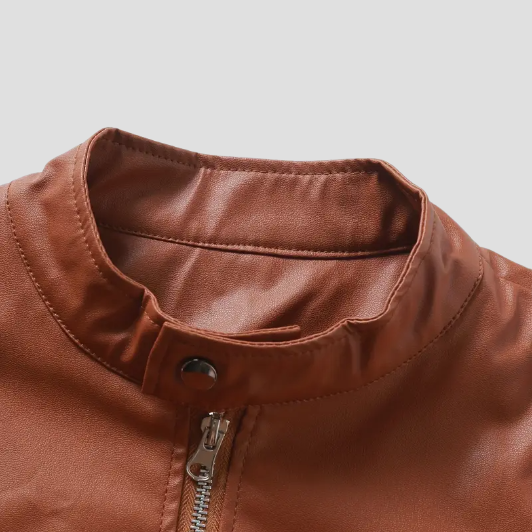 NOUVEAU RICHE Leder Bikerjacke Glattes Kunstleder Stehkragen Passform