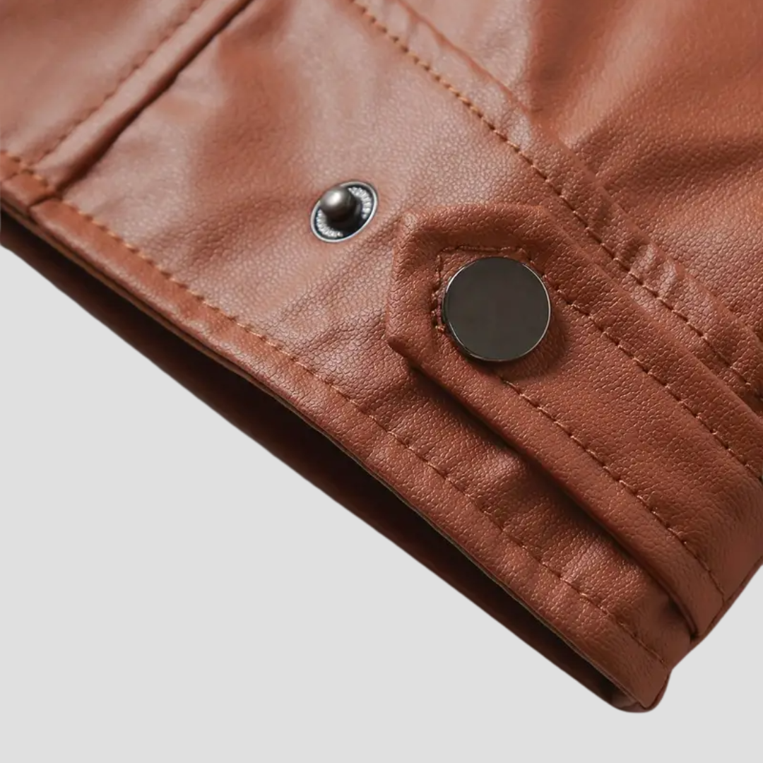 NOUVEAU RICHE Leder Bikerjacke Glattes Kunstleder Stehkragen Passform