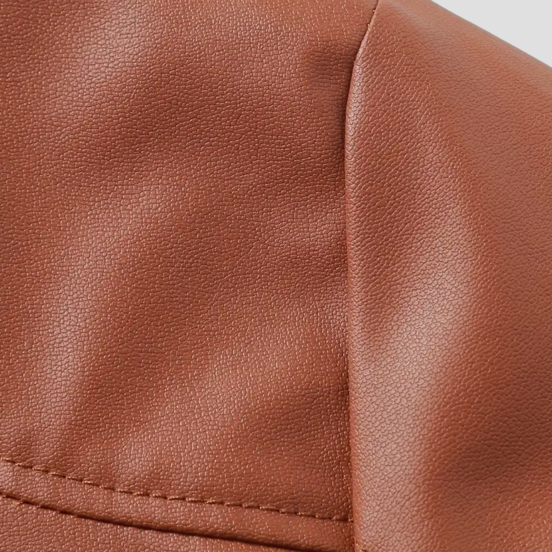 NOUVEAU RICHE Leder Bikerjacke Glattes Kunstleder Stehkragen Passform