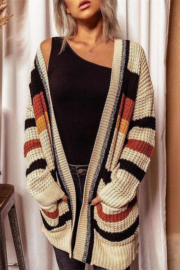 NOUVEAU RICHE Gestreifter Cardigan Langarm Bequeme Freizeitkleidung